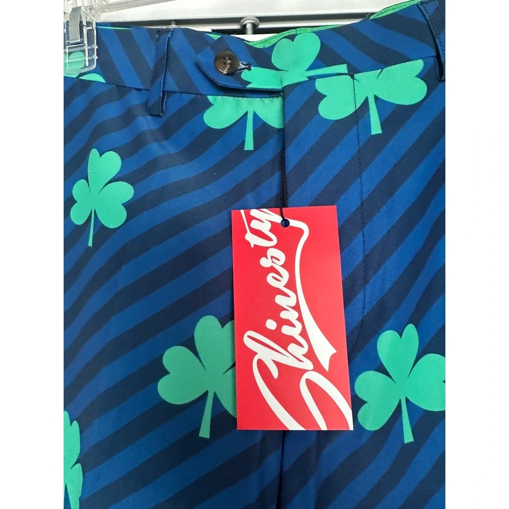 NWT Shinesty Shamrocks Striped Golf‎ Dress Pants 31x32 St Patricks Day Party